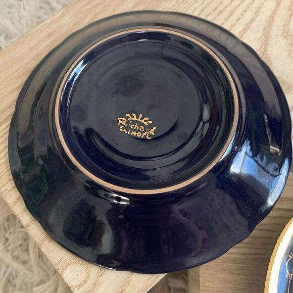 Set Of Three Small Dark Navy Blue & Gold Porcelain Saucers Signed Richard Ginori - Picture 3 of 16